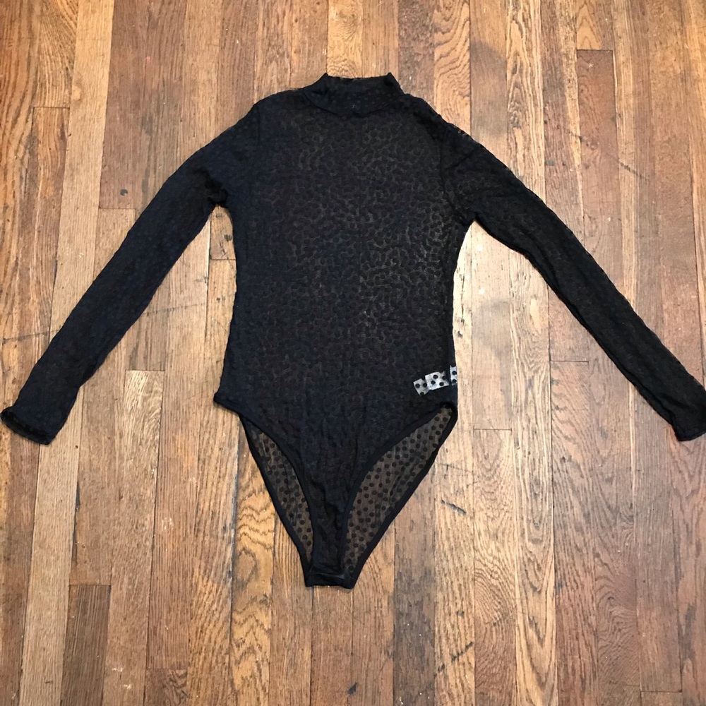 Mesh sheer polkadot mock neck bodysuit